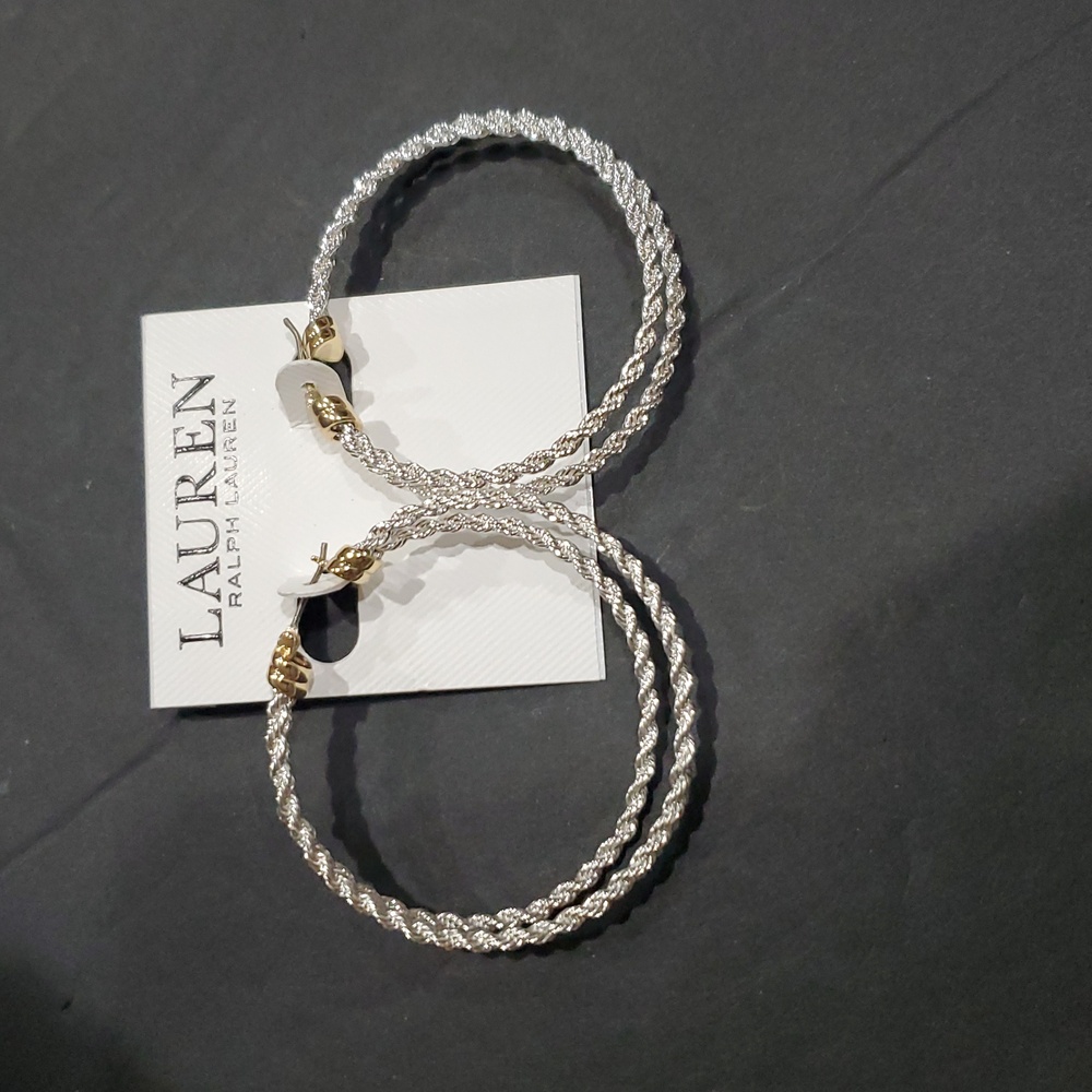 Lauren Ralph Lauren two Tone Rope Split gold and silver plated hoop Earrings new